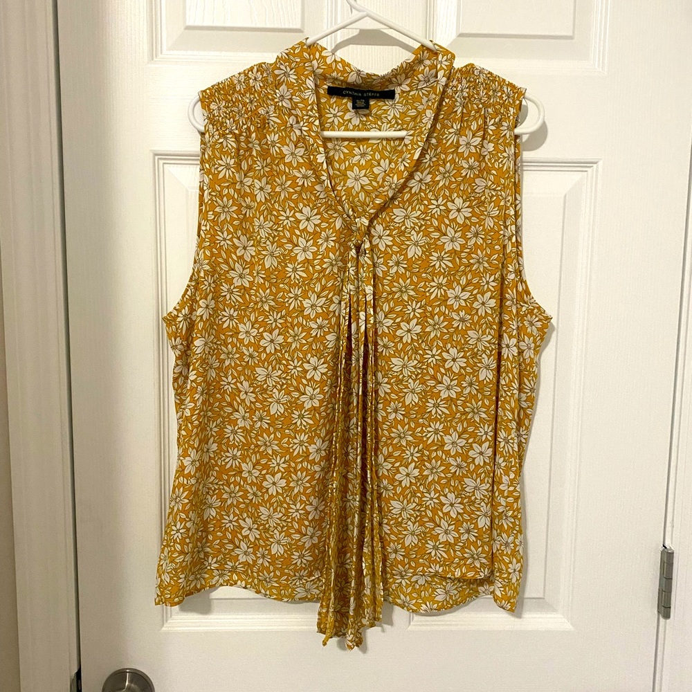 Cynthia Steffe Yellow Floral Print Blouse